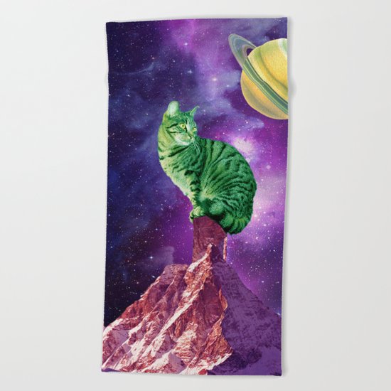saturn cat Beach Towel