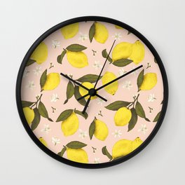 Lemons (Pink and Olive Green) Wall Clock