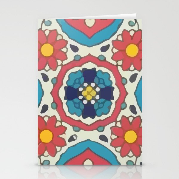 Mexican flower classic style talavera tile baldosa Stationery Cards