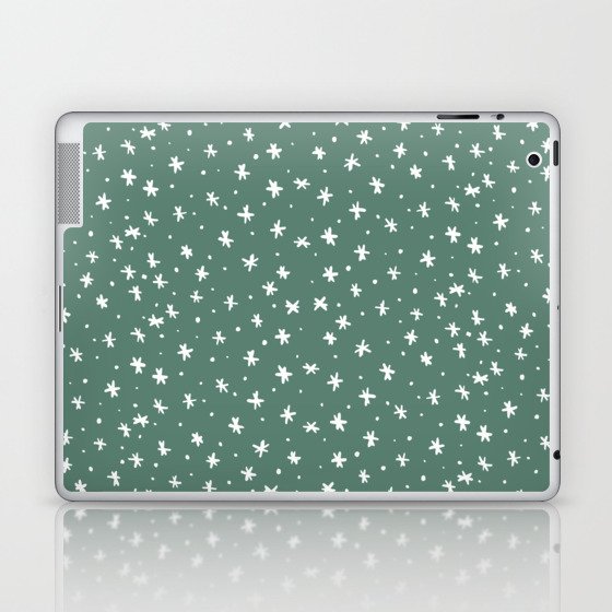 Snowflakes and dots - green and white Laptop & iPad Skin