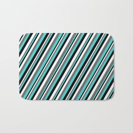 [ Thumbnail: White, Dim Gray, Turquoise, and Black Colored Lined Pattern Bath Mat ]