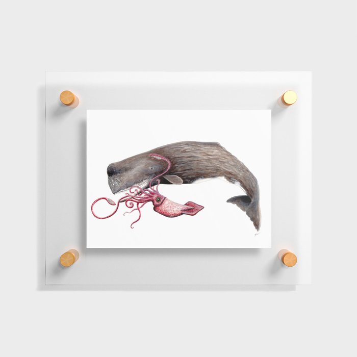 Epic battle between the sperm whale and the giant squid Floating Acrylic Print