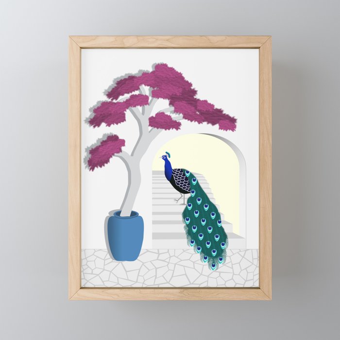 Peacock Walking up the Stairs Framed Mini Art Print