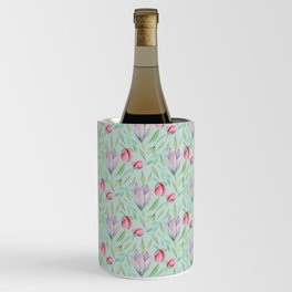 Modern pink lilac red watercolor girly magnolia floral Wine Chiller