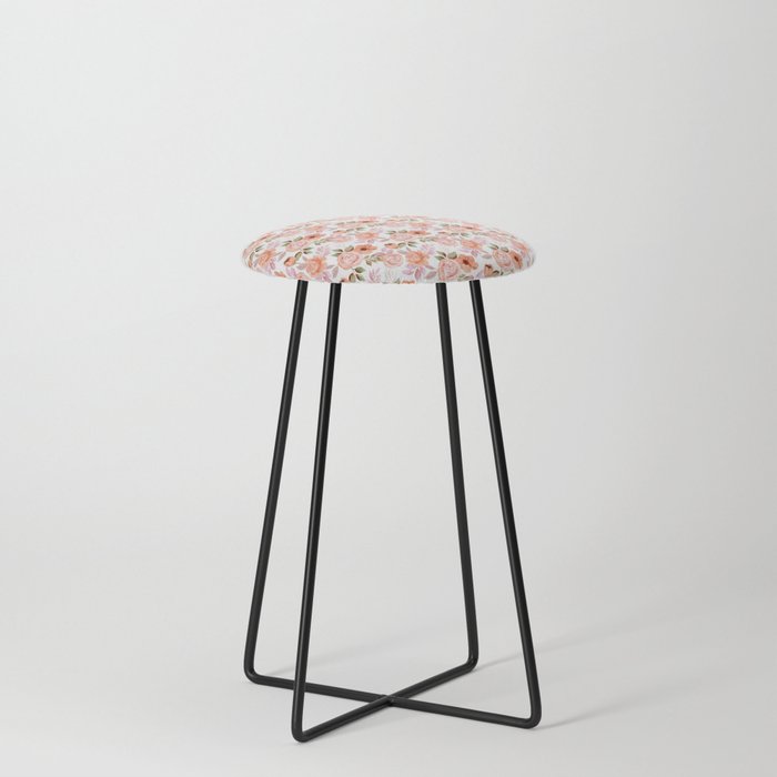 Pink watercolor flowers Counter Stool