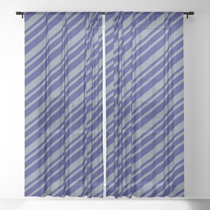 Midnight Blue & Slate Gray Colored Striped Pattern Sheer Curtain