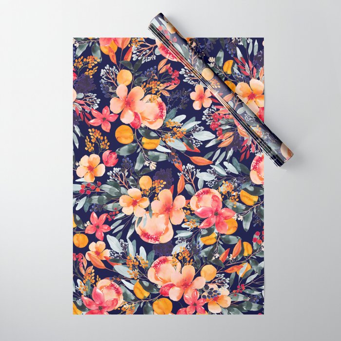 Navy Floral Wrapping Paper by lizzy powers design