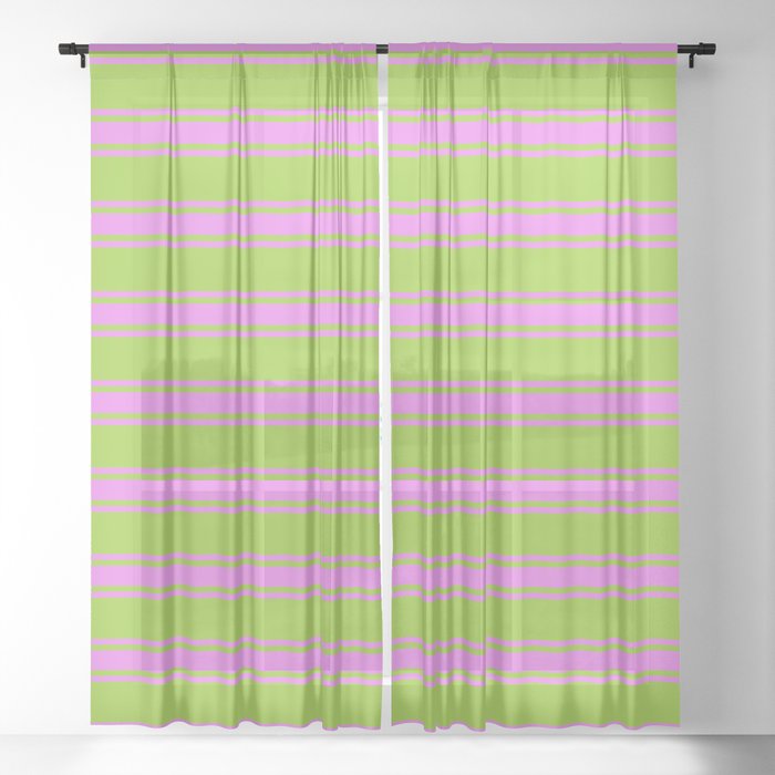 Green & Violet Colored Lined/Striped Pattern Sheer Curtain