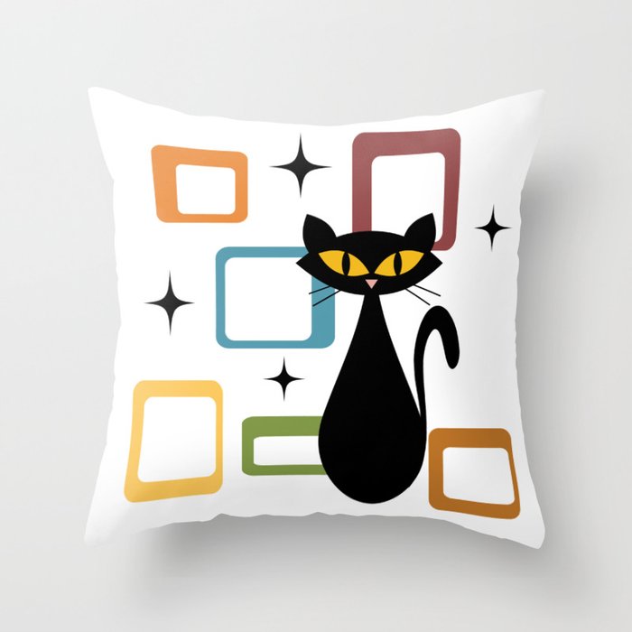 Mid Century black cat Throw Pillow