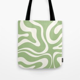 Modern Liquid Swirl Abstract Pattern in Light Sage Green and Cream Tote Bag | Trippy, Cool, Contemporary, Digital, 60S, 80S, Aesthetic, Kierkegaarddesign, Trendy, Green 