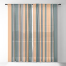 [ Thumbnail: Grey, Dark Slate Gray & Brown Colored Lined/Striped Pattern Sheer Curtain ]