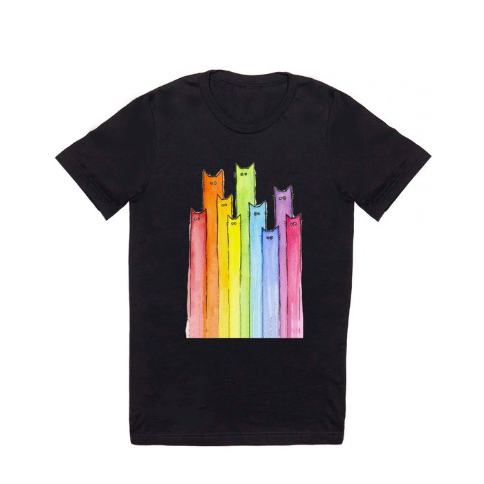 Cat Rainbow Watercolor Pattern T Shirt
