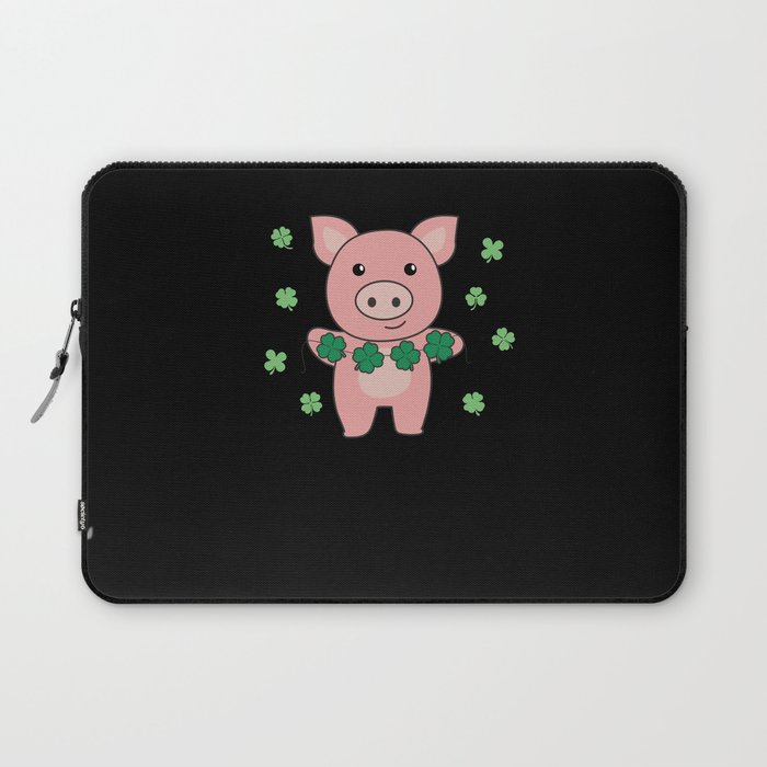 Pig With Shamrocks Cute Animals For Luck Laptop Sleeve
