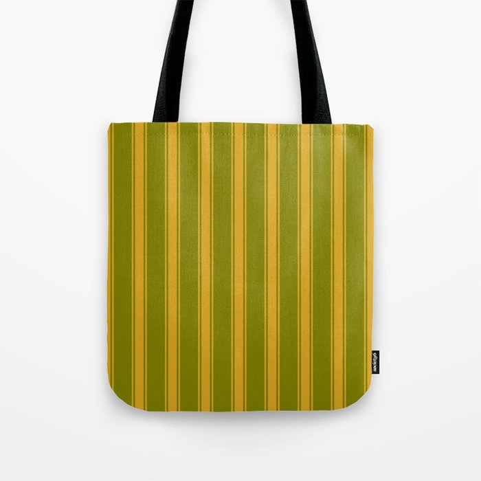 Green & Goldenrod Colored Stripes/Lines Pattern Tote Bag