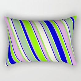[ Thumbnail: Vibrant Blue, Beige, Green, Dark Sea Green, and Plum Colored Pattern of Stripes Rectangular Pillow ]