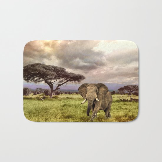 Elephant Landscape Collage Bath Mat