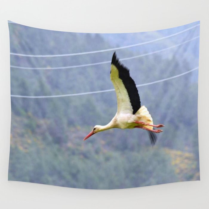 Stork In Flight Wall Tapestry