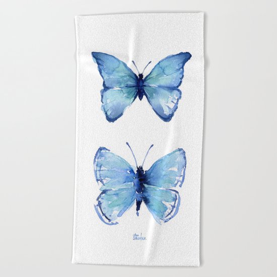 Blue Butterfly Watercolor Butterflies Animals Beach Towel