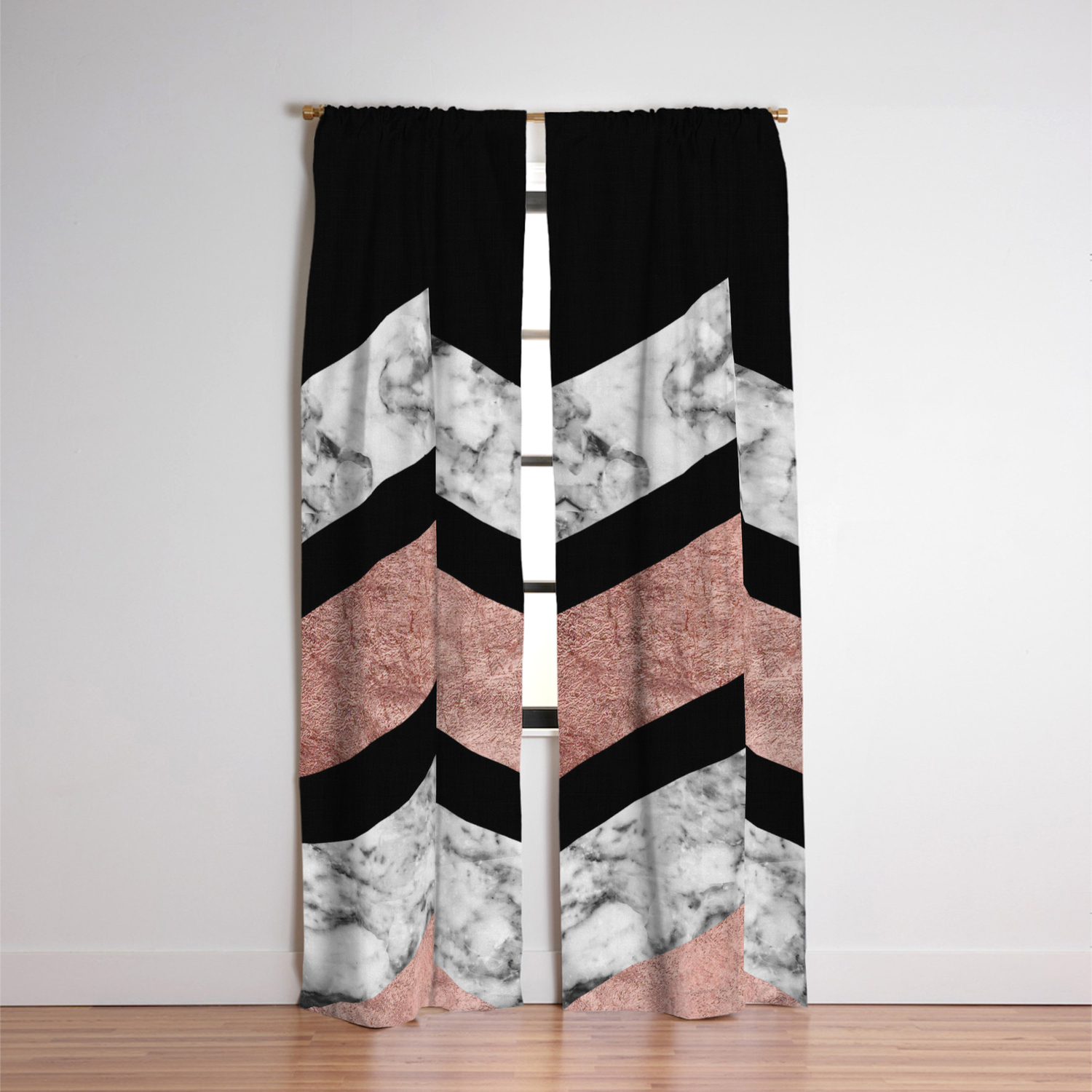 Modern Rose Gold Black White Geometric Marble Blackout Curtain By Pink Water Modern Rose Gold Black White Geometric Marble Blackout Curtain By Pink Water