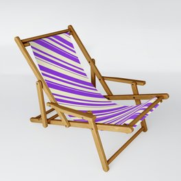[ Thumbnail: Purple & Light Yellow Colored Stripes/Lines Pattern Sling Chair ]
