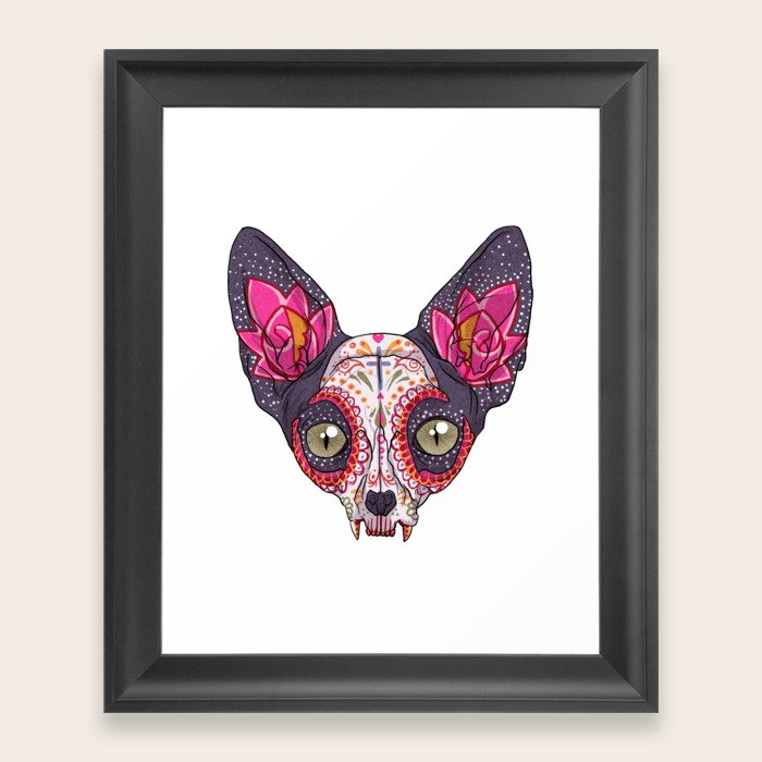 Dia De Los Muertos Sugar Skull Cat Framed Art Print By