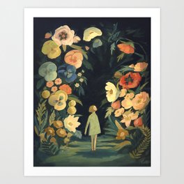 The Night Garden Kunstdrucke | Vintage, Flower, Floral, Magic, Girl, Wonderland, Curated, Painting, Alice, Darkfloral 