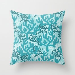 Sea Coral Reef Pattern (aqua blue) Throw Pillow