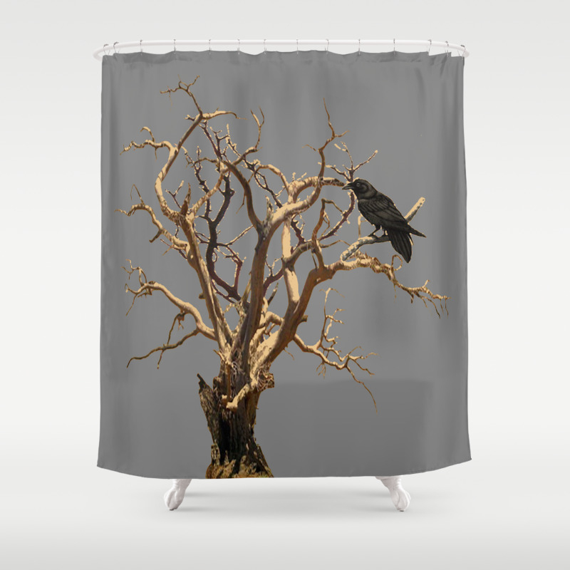 Raven On Dead Tree Grey Art Shower Curtain By Sharlesart Society6