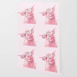 Highland Cow Pink Wallpaper