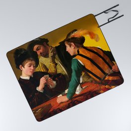 Caravaggio (Michelangelo Merisi, Italian 1571-1610) - Title: The Cardsharps - Original Title: I Bari - Date: 1594 - Style: Baroque, Tenebrism - Genre: genre painting - Media: Oil on canvas - Digitally Enhanced Version (1800dpi) - Picnic Blanket
