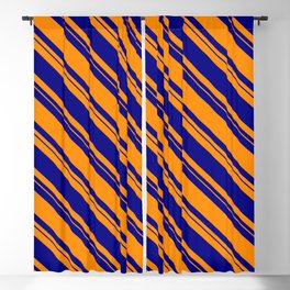 [ Thumbnail: Dark Orange & Blue Colored Lined/Striped Pattern Blackout Curtain ]