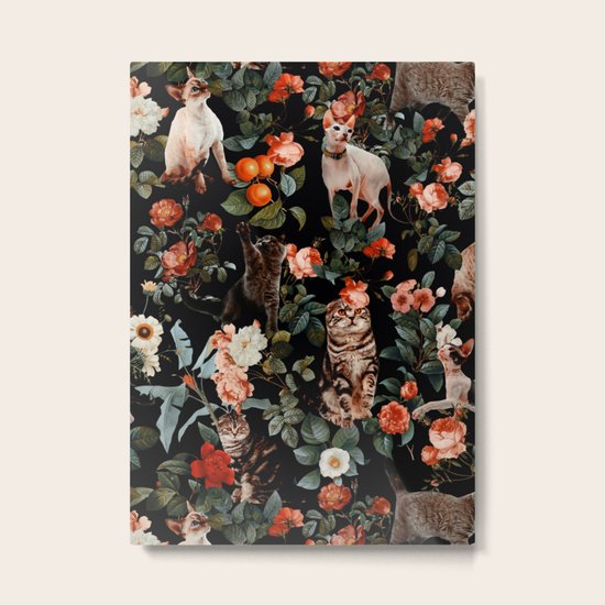 Cat and Floral Pattern II Metal Print