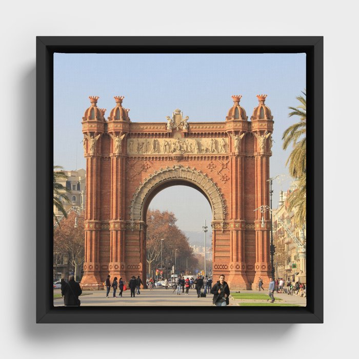 Spain Photography - Arco De Triunfo Surrounded By Tourists Framed Canvas