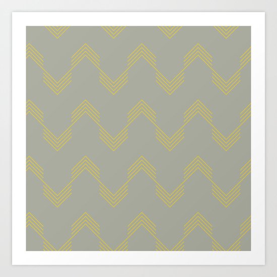 Simply Deconstructed Chevron Mod Yellow on Retro Gray Art Print