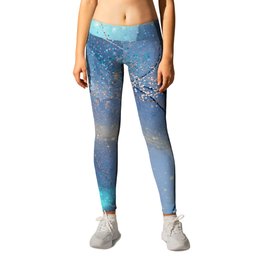 Abstract Blue Marble With Lights And Gold Leggings | Sparkle, Luxury, Ink, Concept, Vector, Metallic, Lightblue, Elegant, Goldrose, Glitter 