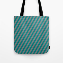 [ Thumbnail: Grey and Teal Colored Lined Pattern Tote Bag ]