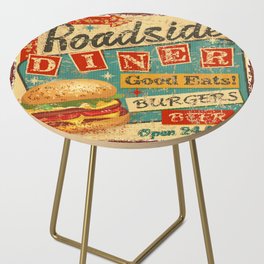 Vintage Roadside Diner metal sign.  Side Table