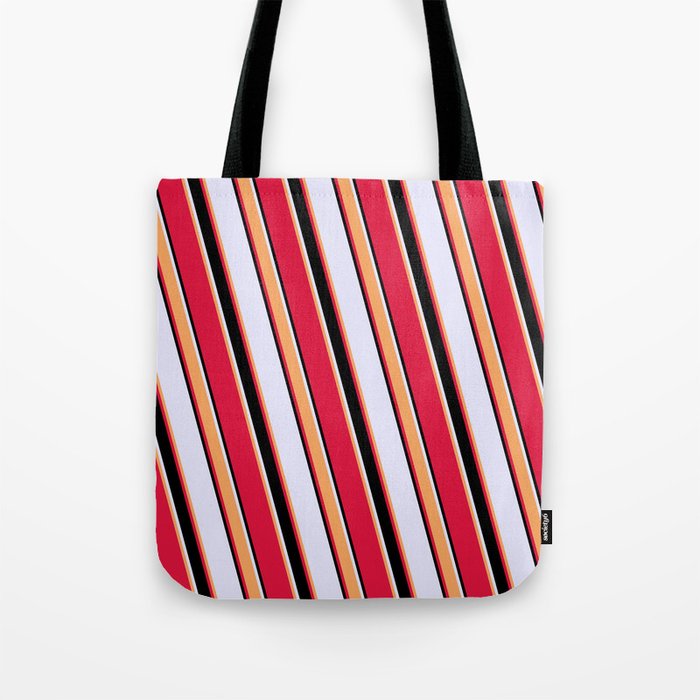 Lavender, Brown, Crimson, and Black Colored Striped Pattern Tote Bag