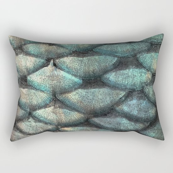Aqua rose mermaid scales Rectangular Pillow