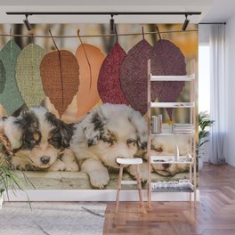 Puppy Love and Fall Leaves Wall Mural