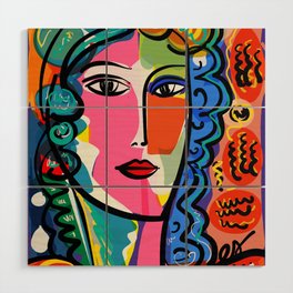 French Portrait Colorful Woman Fauvism by Emmanuel Signorino Wood Wall Art