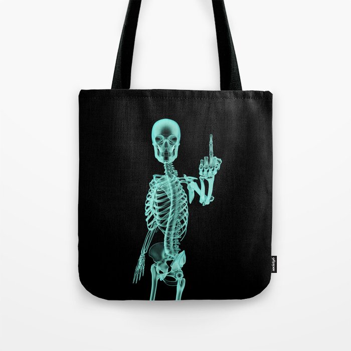 X-ray Bird / X-rayed skeleton demonstrating international hand gesture Tote Bag