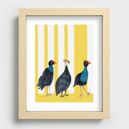 Three Birds Walking - Blue and Yellow Recessed Framed Print