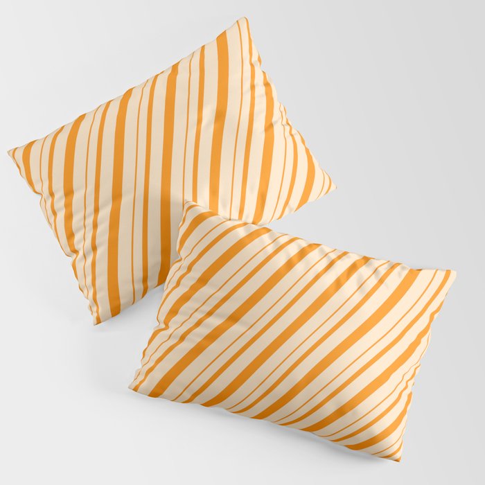 Bisque and Dark Orange Colored Lines/Stripes Pattern Pillow Sham