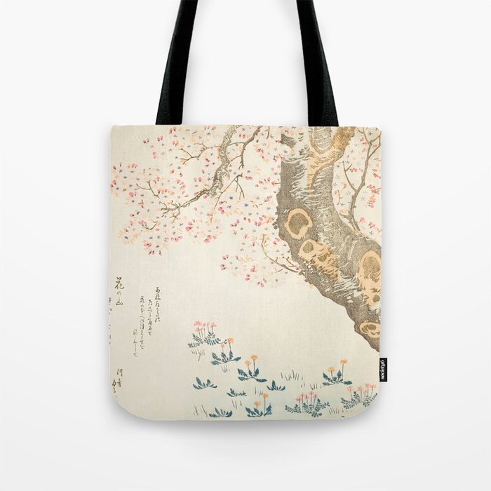 Katsushika Hokusai - Dandelions and Clovers Beneath Cherry Tree Tote Bag