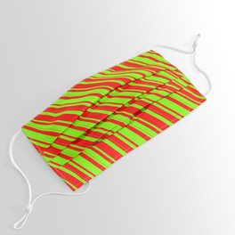 [ Thumbnail: Chartreuse & Red Colored Lines Pattern Face Mask ]