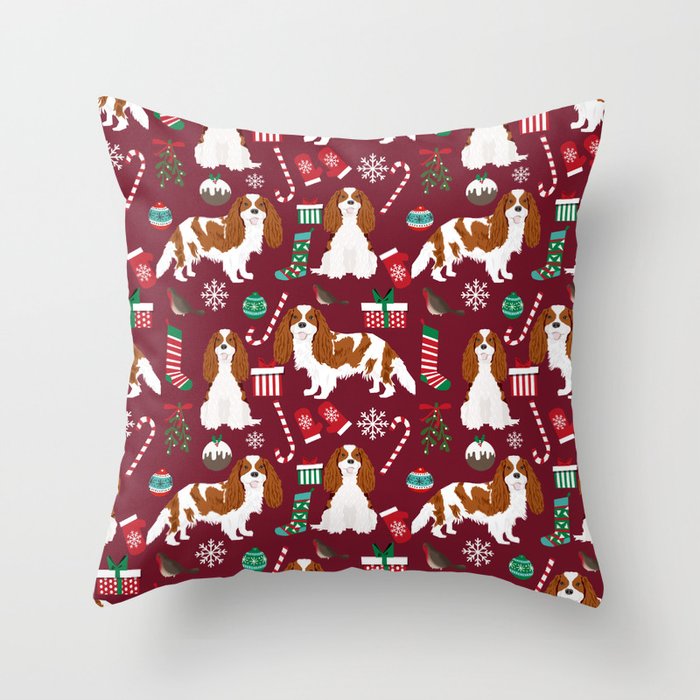 Cavalier King Charles Spaniel blenheim coat christmas pattern dog breed by pet friendly Throw Pillow