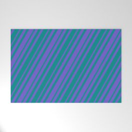 [ Thumbnail: Slate Blue & Dark Cyan Colored Lined Pattern Welcome Mat ]