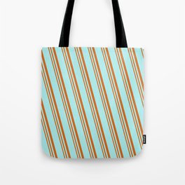 [ Thumbnail: Turquoise and Chocolate Colored Striped/Lined Pattern Tote Bag ]