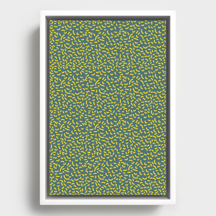 Blue and Yellow Retro Memphis Style Pattern Framed Canvas